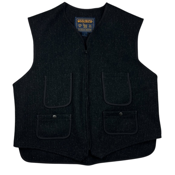 John Rich & Bros Woolrich Wool Vest Mens Size XL Full Zip Pockets Black USA Made - Picture 1 of 6